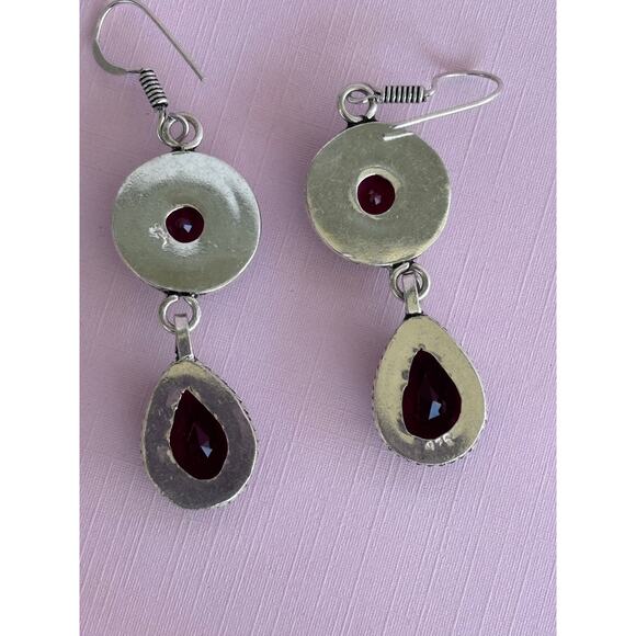 925 Silver Garnet & Pink Topaz Dangle Earrings - Picture 5 of 5